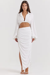 Loie White Gathered Maxi Skirt