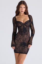 Lucienne Black Embroidered Floral Lace Mini Dress - Limited Edition