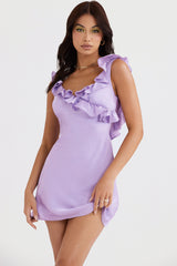 Tink Orchid Satin Ruffle Mini Dress