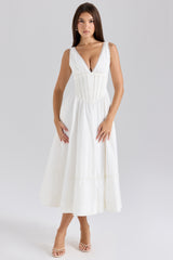 Samia White Stretch Cotton Midi Sundress