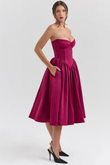 Coco Burgundy Satin Tulle Midi Dress - SALE