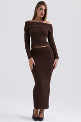 Sloane Chocolate Soft Cotton Boucle Maxi Skirt - SALE
