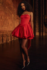 Salome Holly Red Satin Detachable Bow Mini Dress