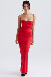 Shani Red Satin Corset Maxi Dress