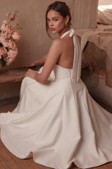 Loulou Ivory Halter Neck Midi Dress