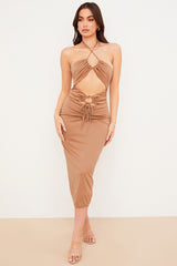 Kasia Caramel Cutout Midi Dress