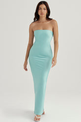 Alette Jade Satin Strapless Maxi Dress