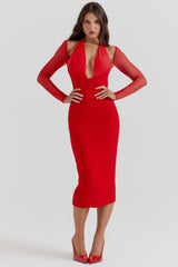 Yasmin Scarlet Plunge Midi Dress