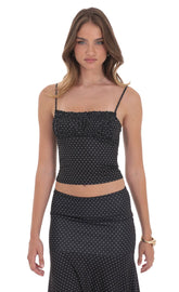 Polka Dot Ruched Bust Top in Black