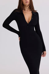 Sabra Black Long Sleeve Midi Dress