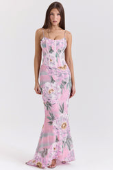 Antonina Pink Floral Corset Maxi Dress