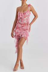 Mistress Rocks Pink Floral Print Ruffle Mini Skirt - SALE