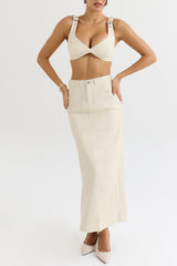 Mistress Rocks Cream Vegan Leather Midi Skirt - SALE