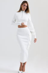 Reeva White Balloon Sleeve Ribbed Sweater - SALE