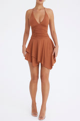 Mistress Rocks Pecan Halter Asymmetric Dress - SALE