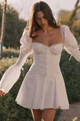 Ellerie White Cotton Flute Sleeve Mini Dress