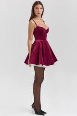 Minimoiselle Burgundy Velvet Tulle Mini Dress