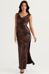 Alaina Antique Copper Bias Cut Maxi Dress
