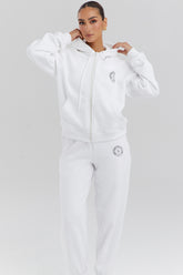 Mirage White Cotton Fleece-Back Zip Through Hoodie