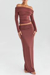 Mistress Rocks Coffee Gathered Maxi Skirt - SALE