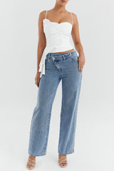 Mistress Rocks Blue Cross Front Baggy Jeans - SALE