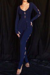 Belong Navy Ribbed Knit Trousers - SALE