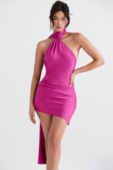 Aida Hot Pink Asymmetric Wrap Neck Dress