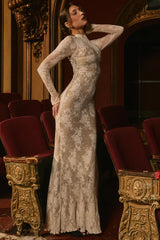 Isoline Peach Lace Maxi Dress