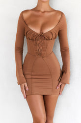 Mistress Rocks Walnut Corset Mini Dress - SALE