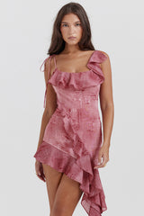 Lyrah Pink Print Ruffle Mini Dress
