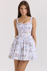 Kimmie Lilac Ribbon Print Cotton Mini Dress
