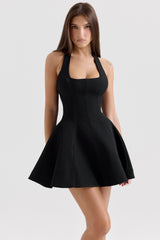 Loulette Black Halter Neck Bow Mini Dress