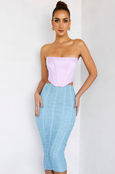 ArtisanMistress Rocks Blue Ruched Midi Skirt - SALE