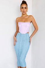 ArtisanMistress Rocks Blue Ruched Midi Skirt - SALE