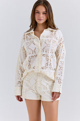 Eman White Cotton Broderie Anglaise Shorts