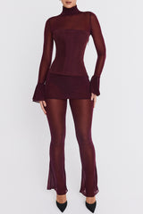 Mistress Rocks Dark Plum Sheer High Waist Trousers - SALE