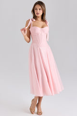 Leia Pink Chiffon Tie Strap Midi Dress