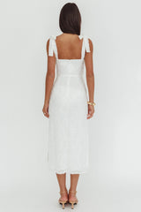Cupid Tied Shoulder Embellished Midi Dress White
