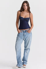 Cecilie Navy Satin & Lace Cami Top