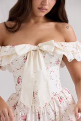 Jaide Stretch Cotton Floral Print Off Shoulder Corset Mini Dress