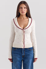 Marla Ivory Cashmere Blend Trimmed Cardigan