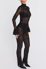 Mistress Rocks Black Mesh Lace High Waist Trousers - SALE