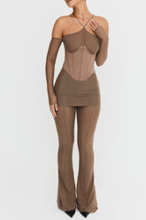 Mistress Rocks Dusty Brown Flared Trousers - SALE