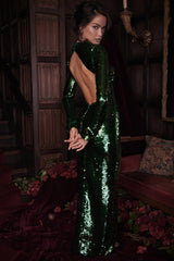 Belle Pine Green Sequin Maxi Dress