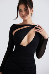 Santa Black Glitter Cutout Mini Dress