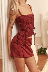 Mistress Rocks Redcurrant Satin Wrap Mini Skirt - SALE