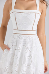 Ava White Stretch Cotton Broderie Anglaise Midi Dress