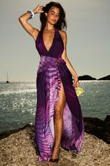 Olessia Orchid Backless Halter Maxi Dress