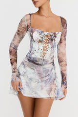 Mistress Rocks Printed Lace Up Mini Dress - SALE