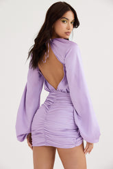 Kate Orchid Satin Wrap Front Mini Dress